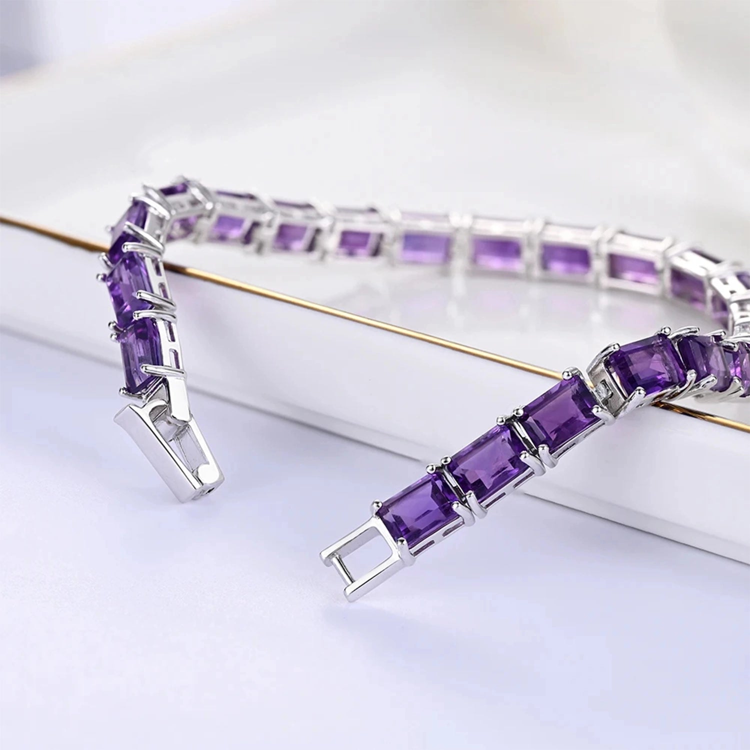 African Amethyst Geometric Silver Bracelet